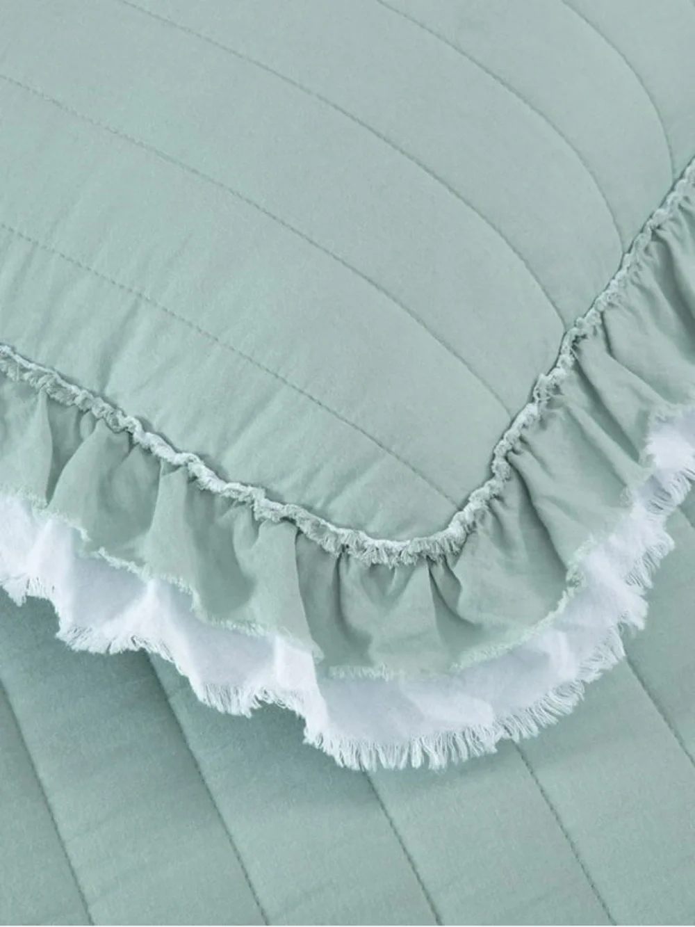 King 3 piece Quilted Bedspread Set with Ruffle Trim 100% cotton